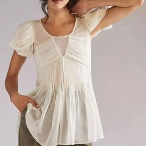 NWT ANTHROPOLOGIE FOREVER THAT GIRL RUCHED PUFFSLEEVED TUNIC BLOUSE